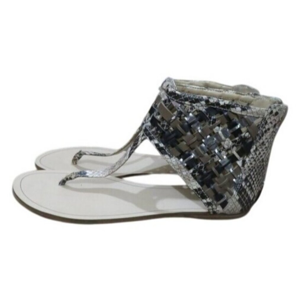 BCBG BCBGeneration Ginger Sequined Ankle  Cuff Back Zip T-Strap Sandal Size 6.5